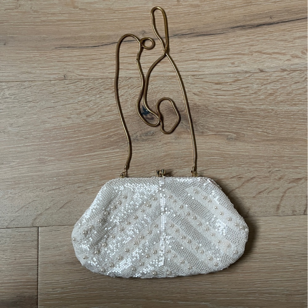 Carolyne Barton Night White Beaded Evening Purse *A11 - Picture 2 of 4